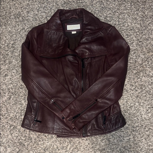 Michael Kors Deep Red Leather Jacket - Picture 2 of 4